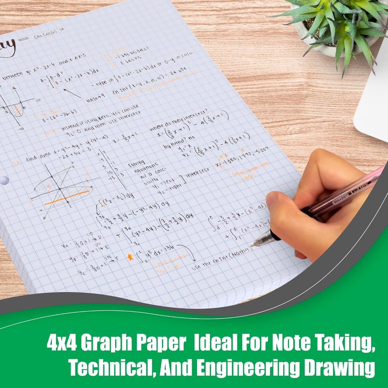 Manaloom Graph Paper, Filler Paper Loose leaf Graph Paper - 8” x 10.5" - Graph Ruled, 4x4 Quad Ruled Notebook Paper, 3 Hole Punched Loose leaf Papers for 3 Ring Binders - 100 Sheets per Pack (12 Pack) - Image 4